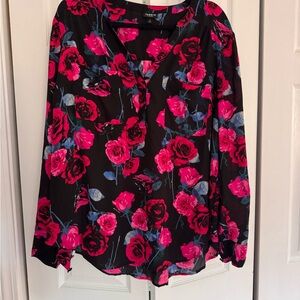 Torrid Black and Pink Floral Blouse